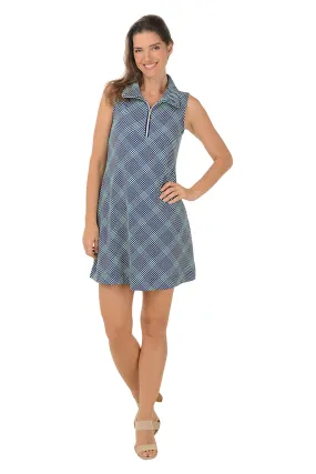 Pearl-Detail Navy Gingham UPF50  Sleeveless Dress