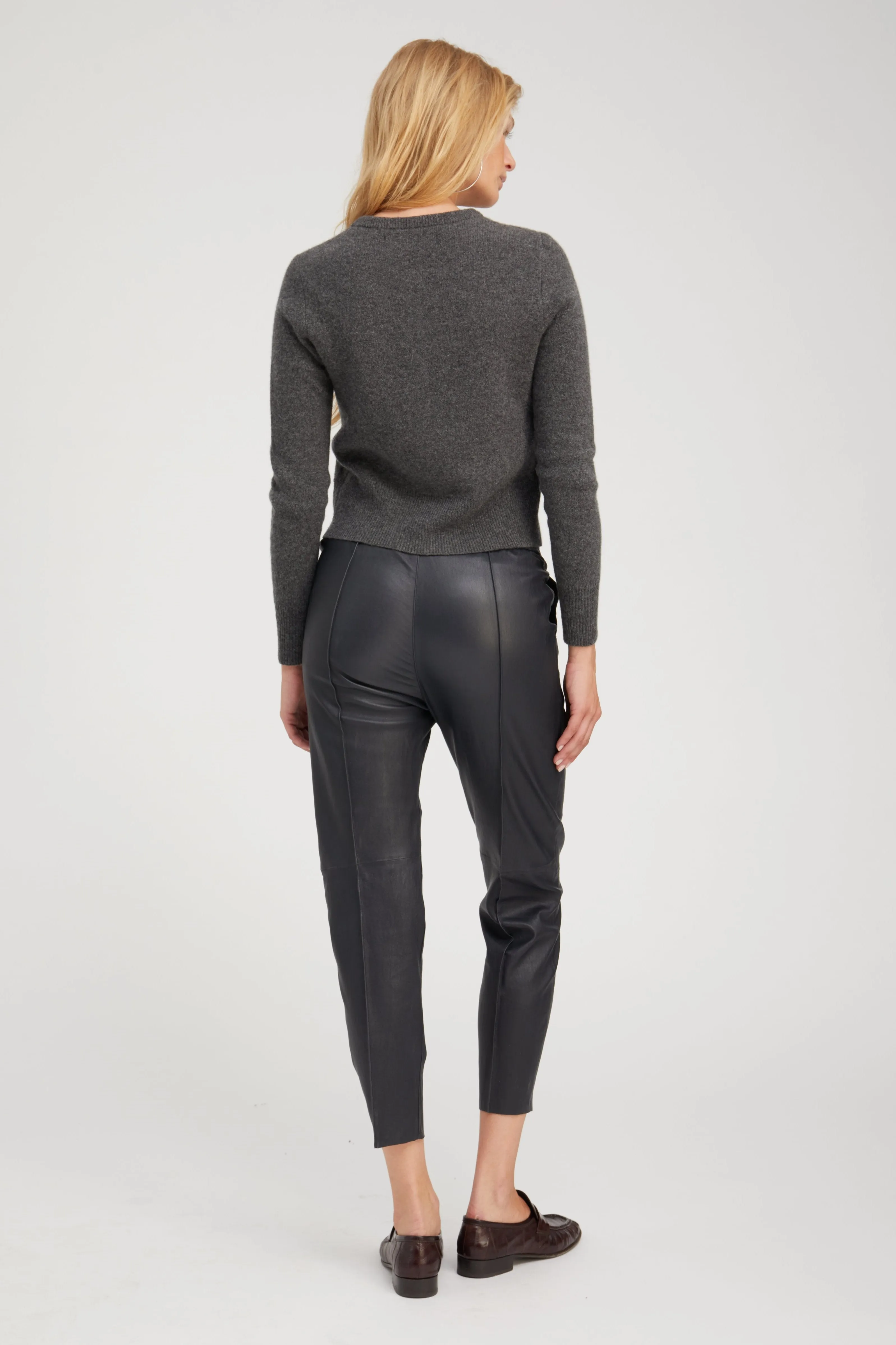 Navy Leather Joggers Travel Fit