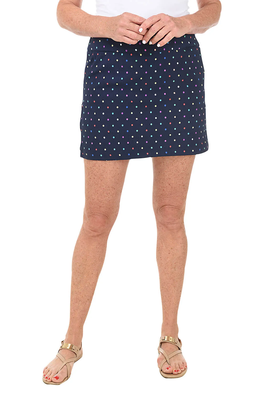 Navy Rainbow Dots Pull-On Skort Daily Wear Festival Outfit