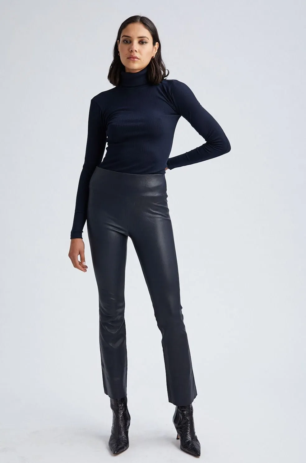 Navy Rib Long Sleeve Turtleneck Double Layered Fabric