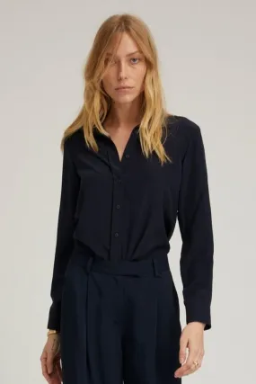 MicrofiberBlend Navy Silk Fitted Button Down