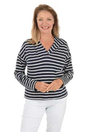 QuickRelease AthleisureCompatible Navy Striped French Terry Hoodie