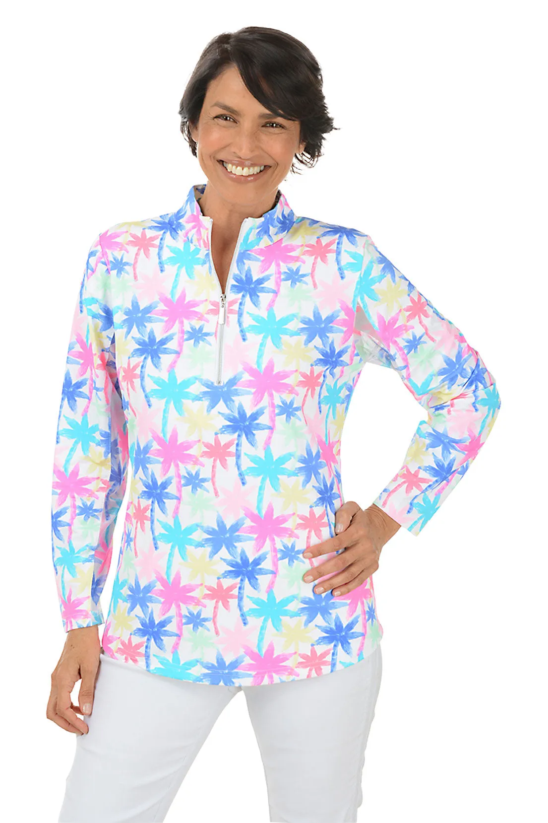 UV Protective Layer Simple Pullover Neon Palms Cooling UPF50  Mock Neck Top