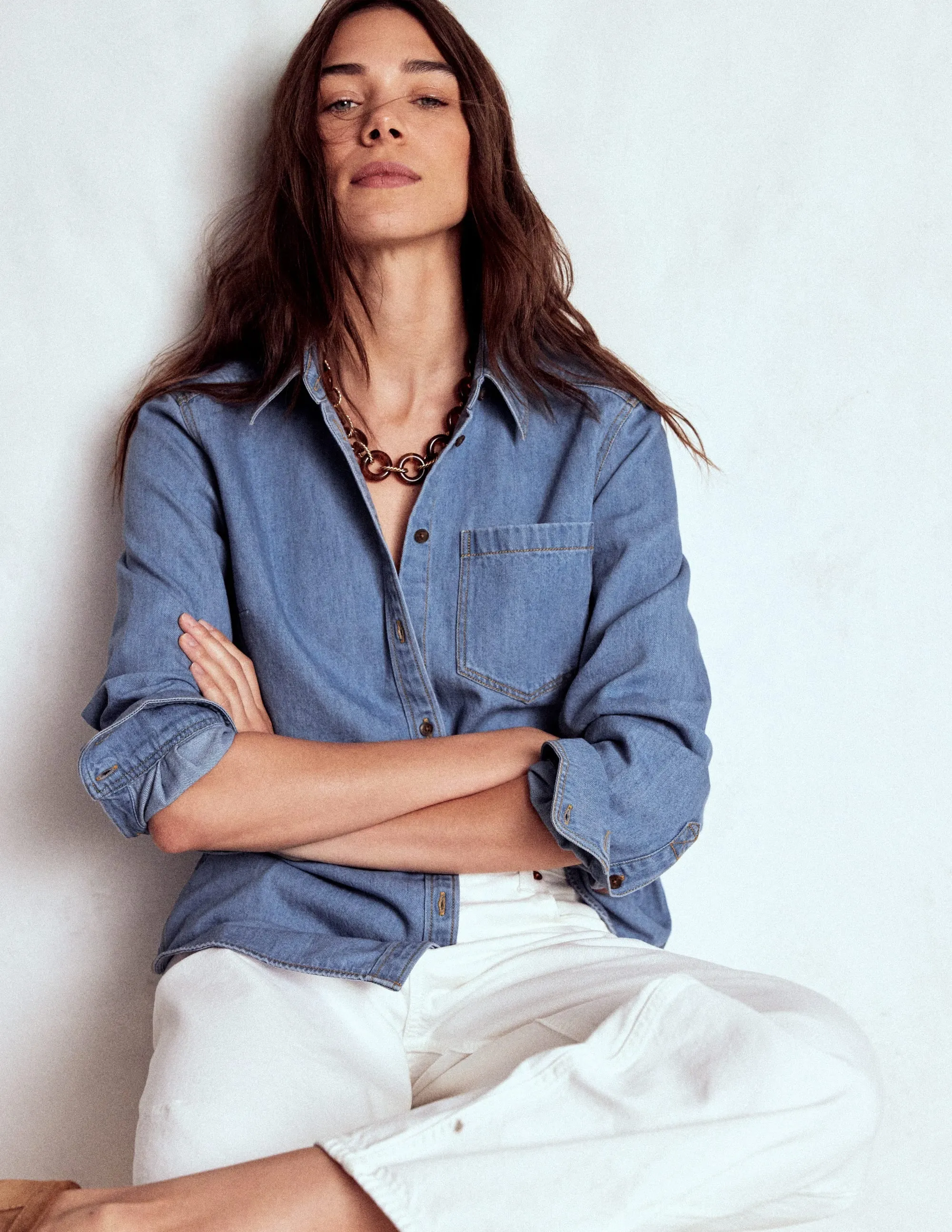 Denim Shirt-Light Authentic AbrasionResistant Surface Recycled Polyester Fabric