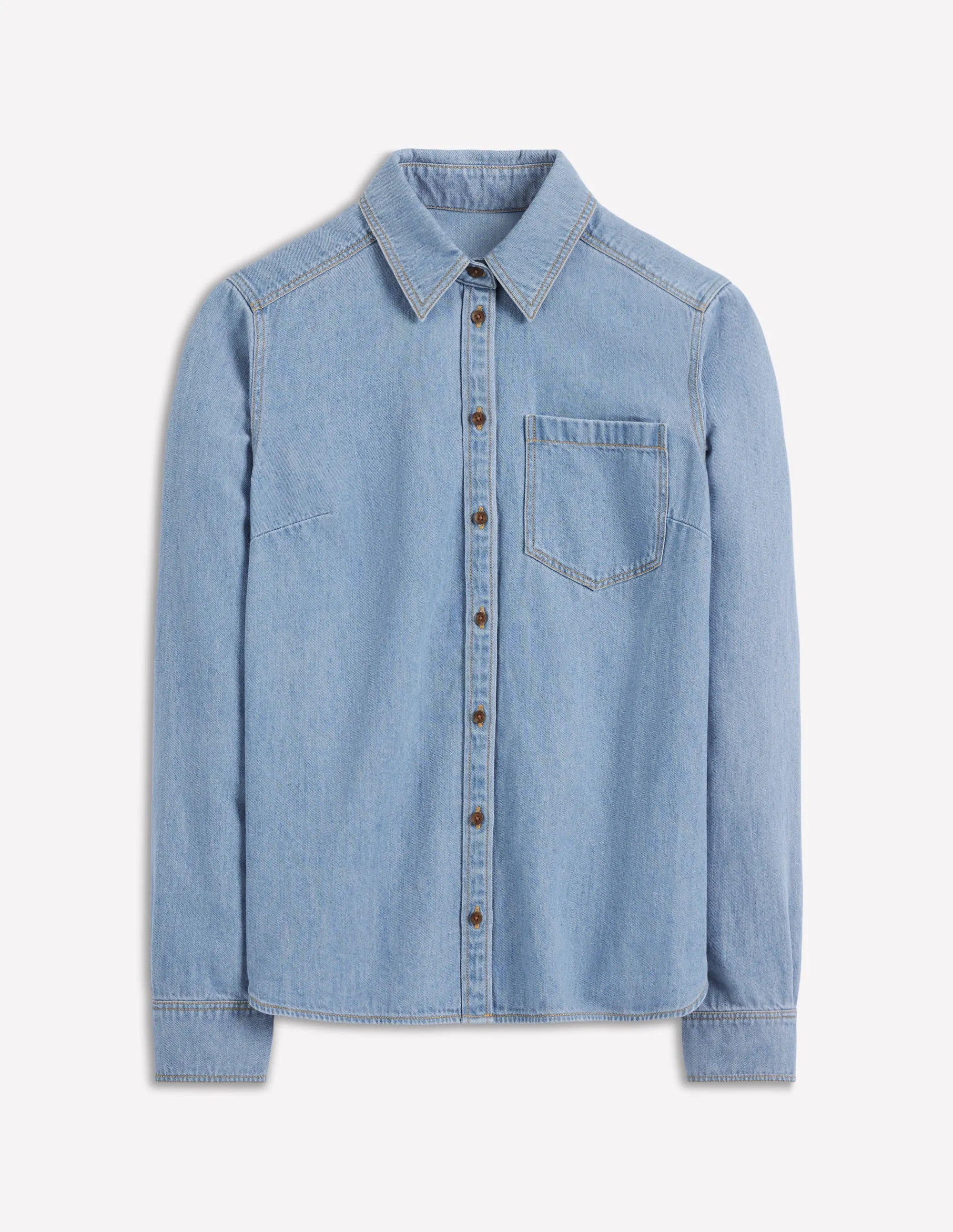 Modern Look Smooth Stitching Denim Shirt-Light Authentic
