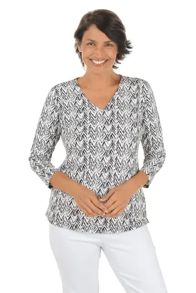 High Collar Design Neutral Chevron UPF50  V-Neck Top