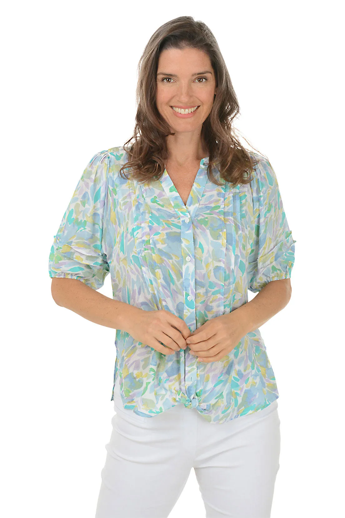 Bound Edges Watercolor Petal Pleated Shirt