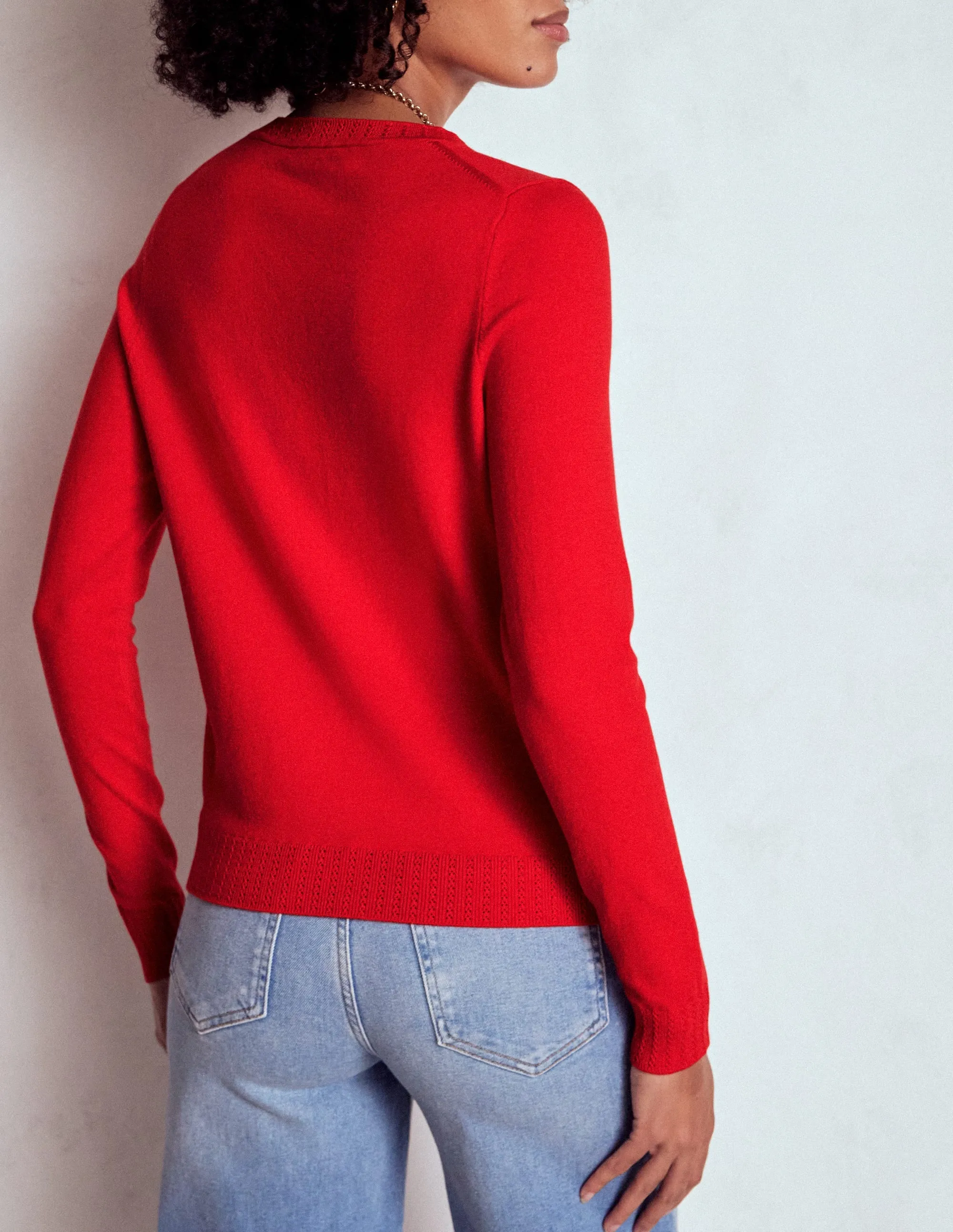HandLinked Seams Wrinkle resistant fabric Emilia Cotton Crew Jumper-Poppy Red