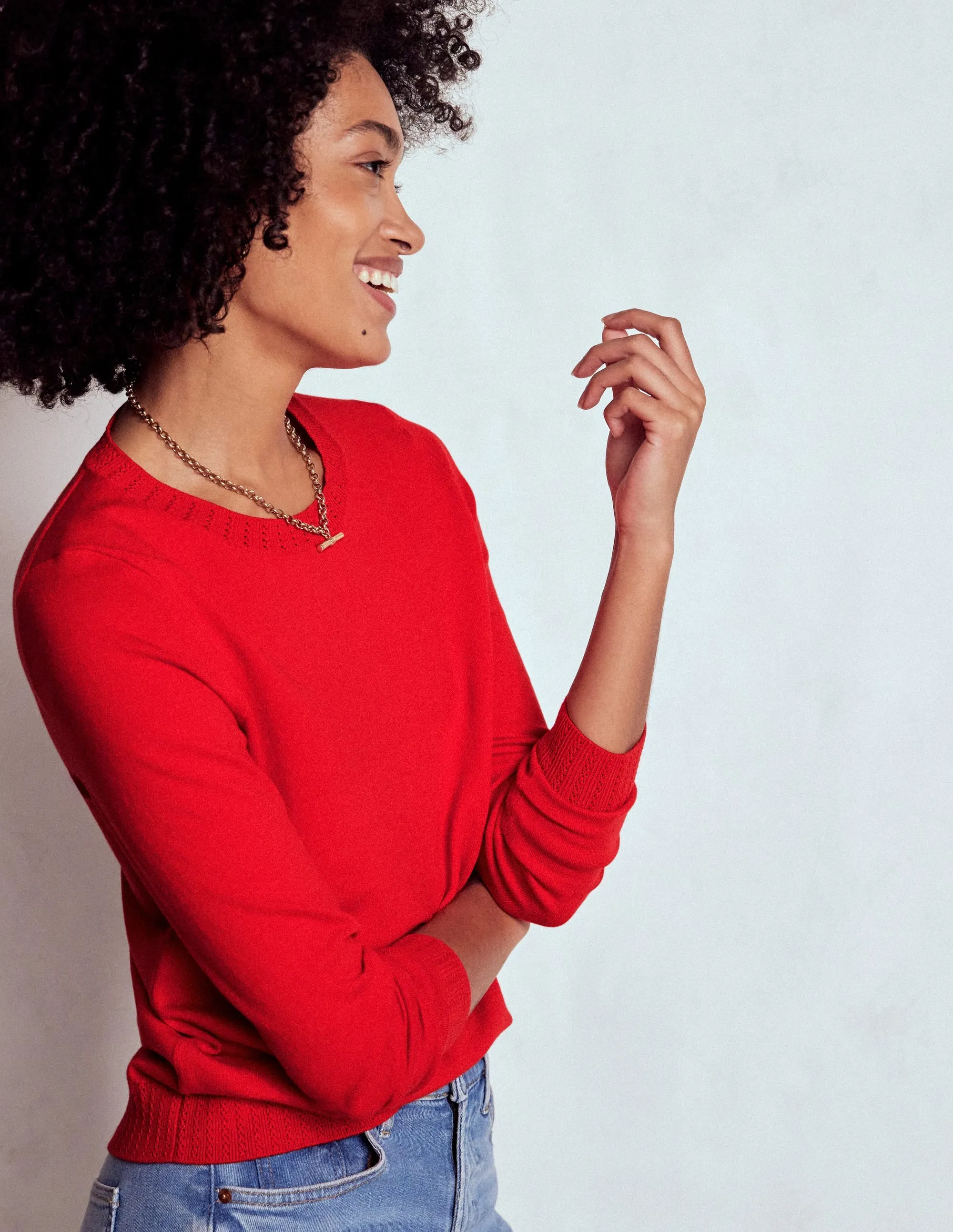 Natural Fiber Blend Emilia Cotton Crew Jumper-Poppy Red