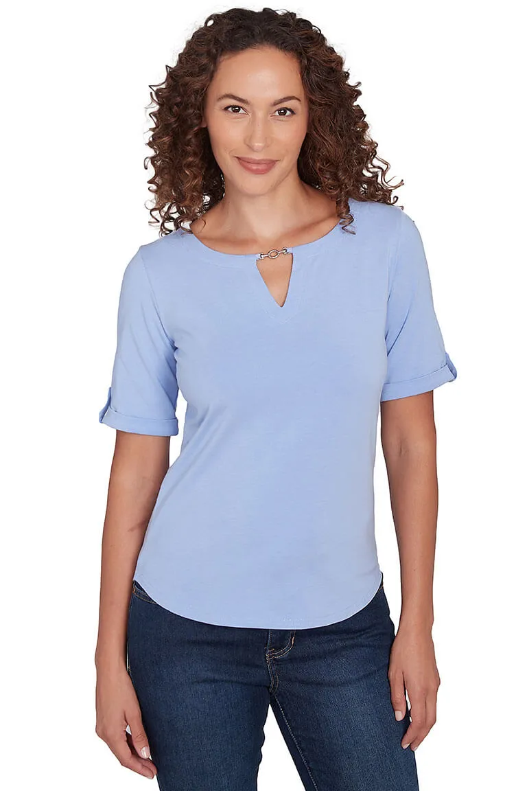 Making Waves Solid Notch Neck Top SeamlessDesign