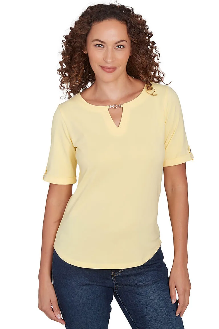 StretchableKnit Making Waves Solid Notch Neck Top