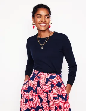 Shrinkage Control Treatment PreShrunk Material Emilia Cotton Crew Jumper-Navy