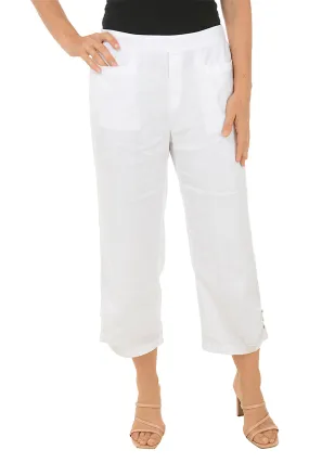 Triple Button Hem Linen-Blend Crop Pant GussetedCrotch