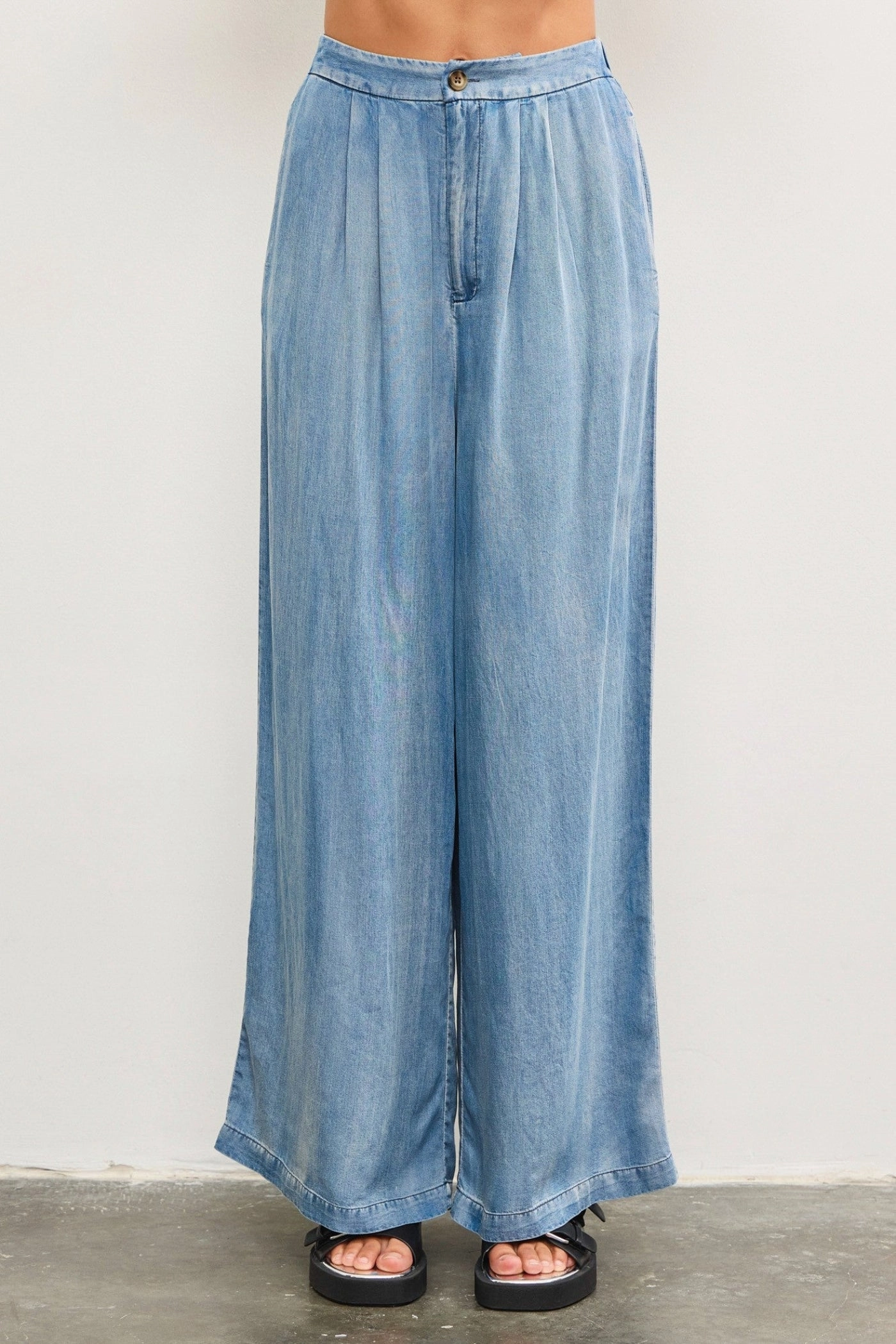 MADDIE DENIM WIDE-LEG PANTS Basic Style