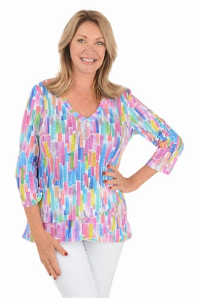 TurtleneckDesign BreathableMaterial Rainbow Mist Criss Cross Tunic