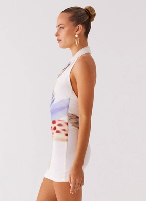 No Time Mini Dress - White Sea Bloom