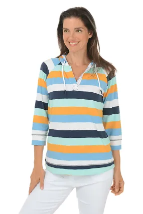 Sunlight Striped 3/4 Sleeve Hoodie LongWearingComfort Four Way Stretch