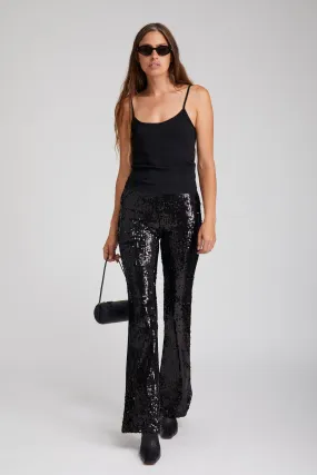 Black Sequin Micro Flare Pant ErgonomicArticulatedDesign