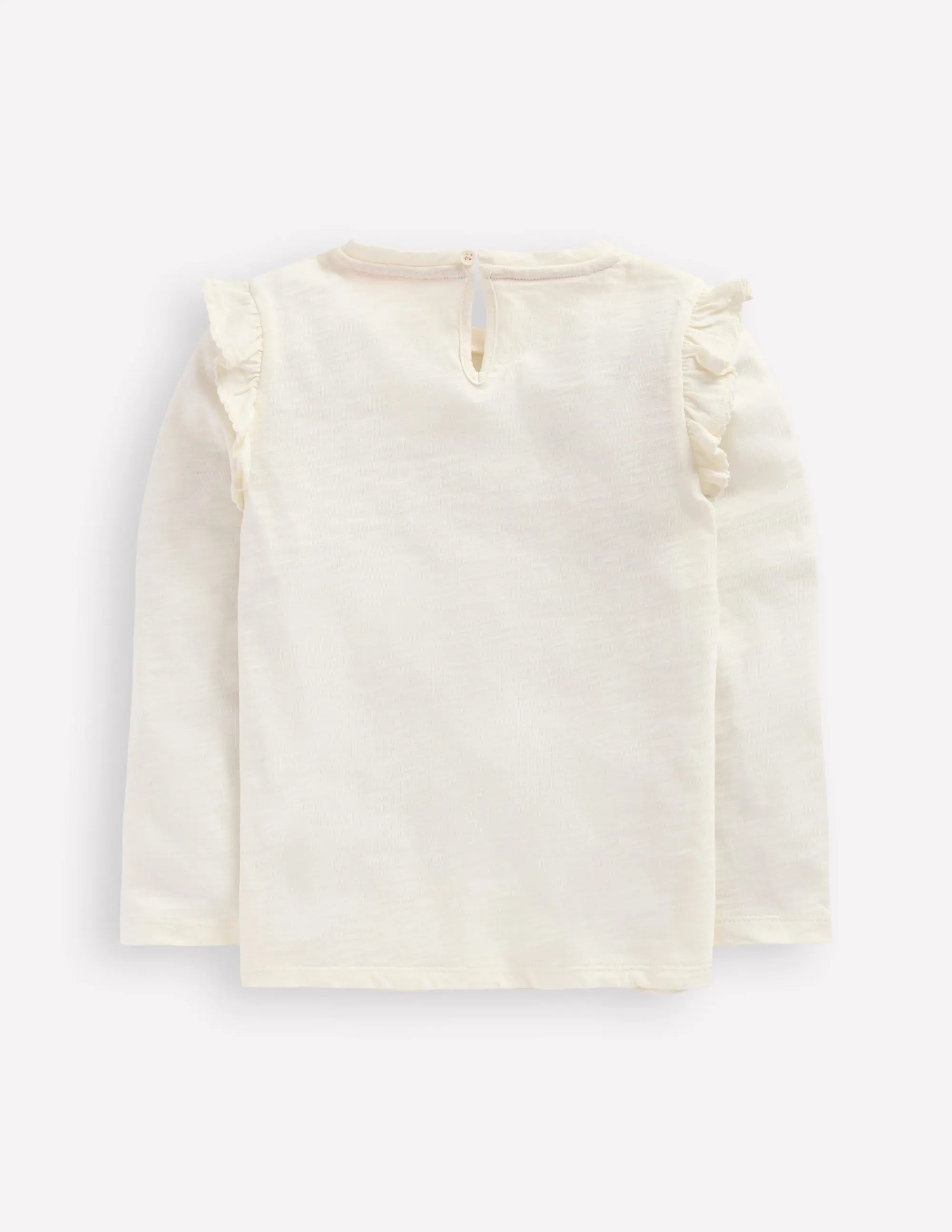 Comfortable Touch Frill Sleeve Slub Top-Soft Ivory