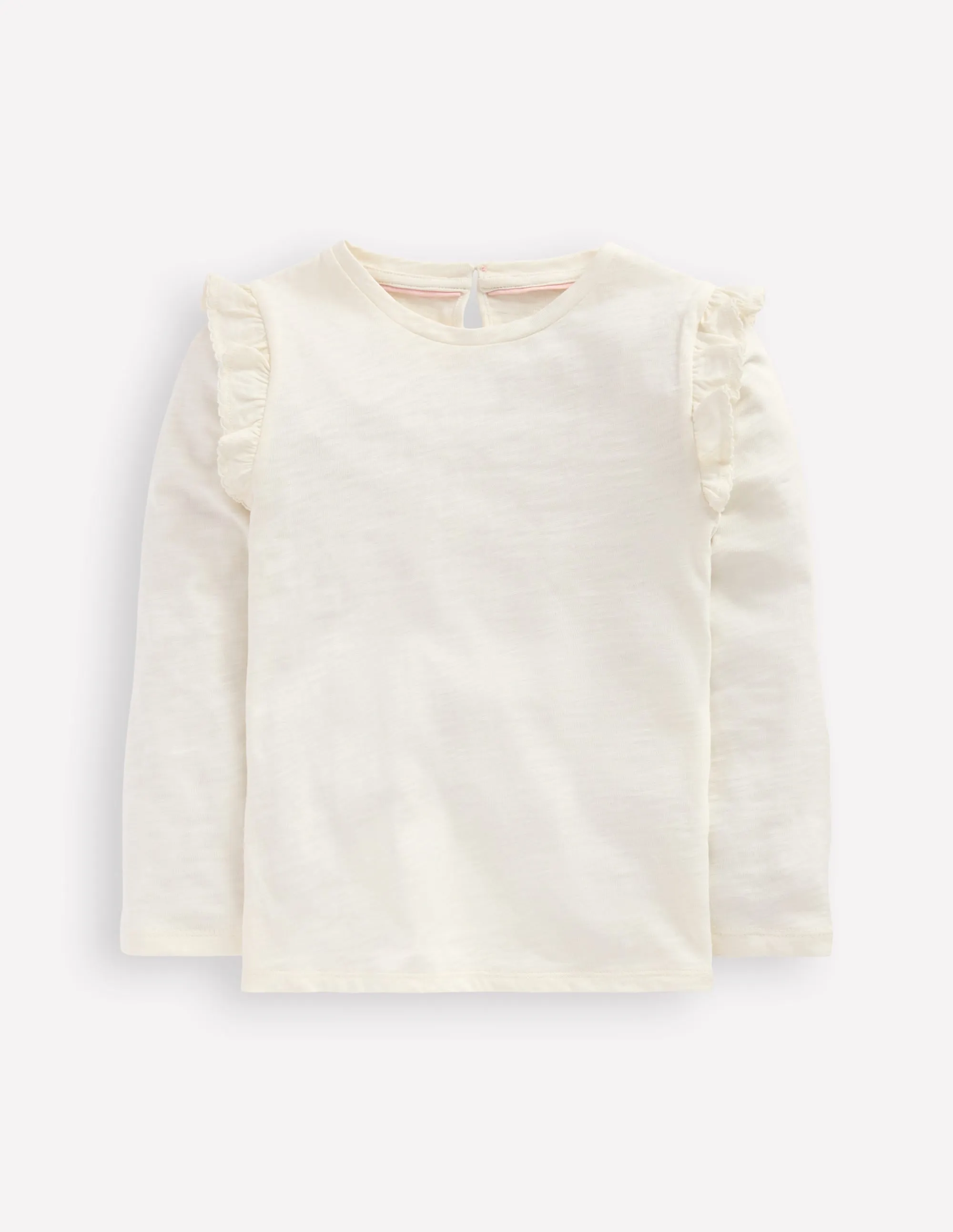 Frill Sleeve Slub Top-Soft Ivory Weekend Style Trend Soft Touch Fit