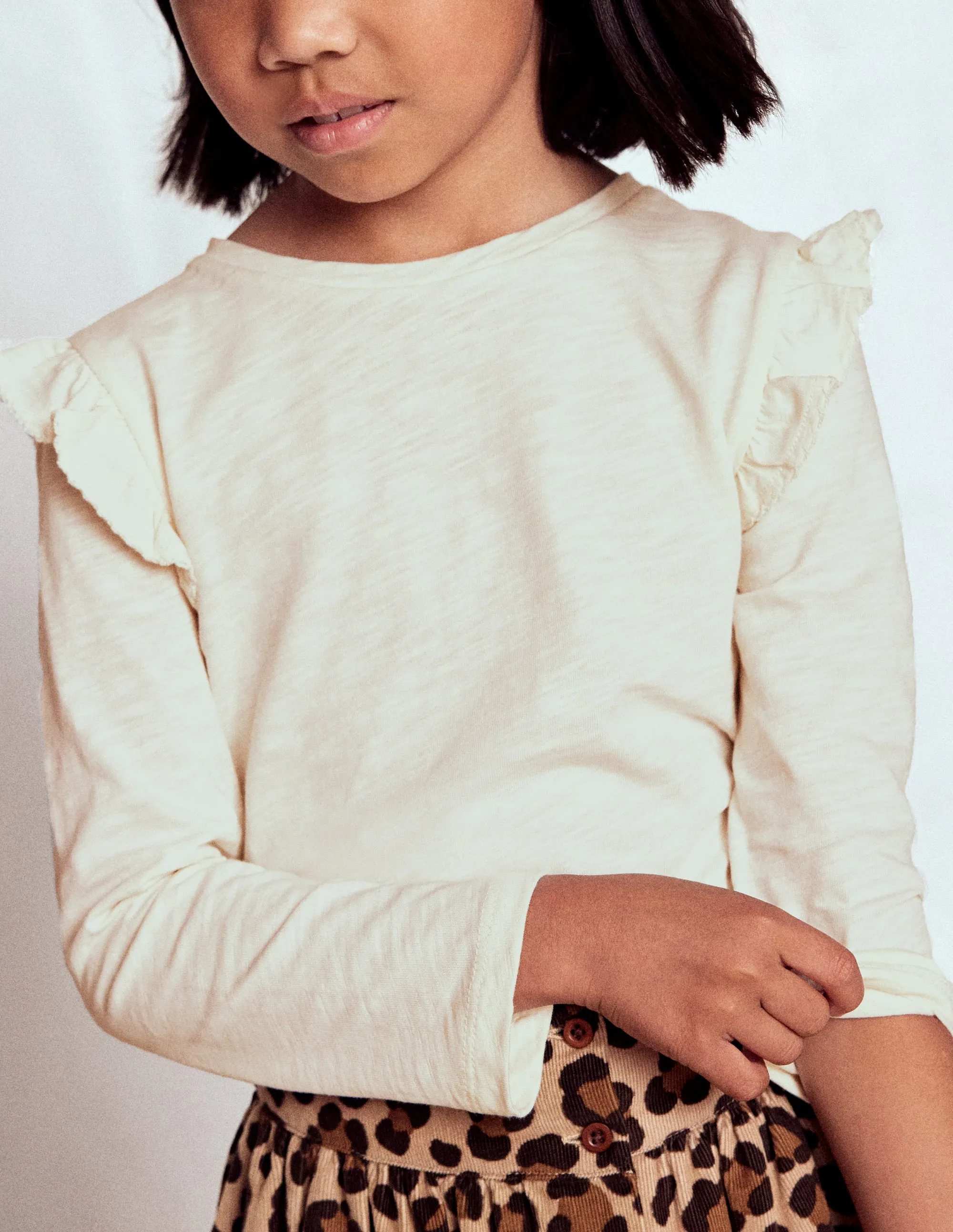 Frill Sleeve Slub Top-Soft Ivory Comfort Design