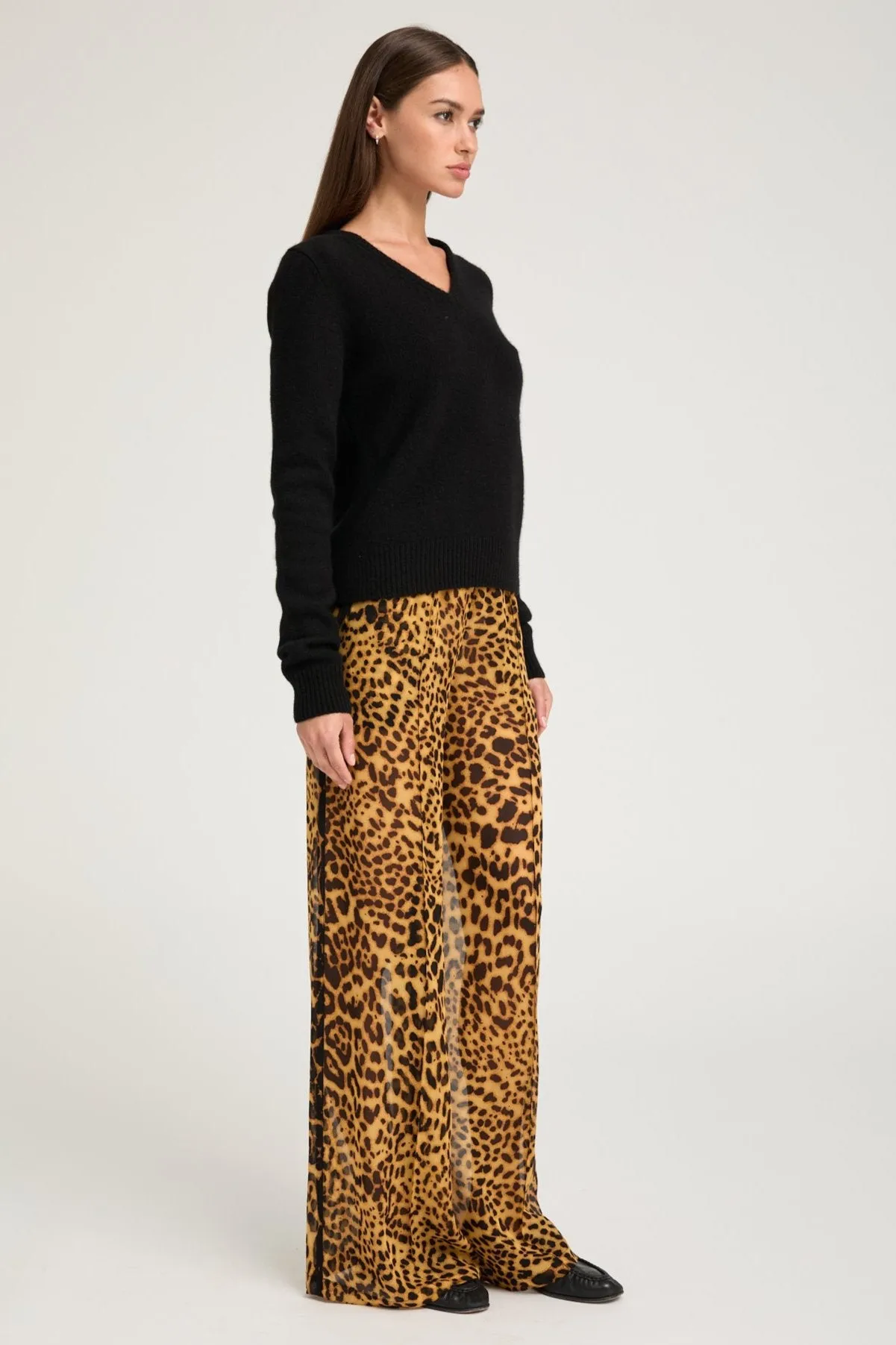 Dark Leopard Silk Wide Leg Trousers On The Move
