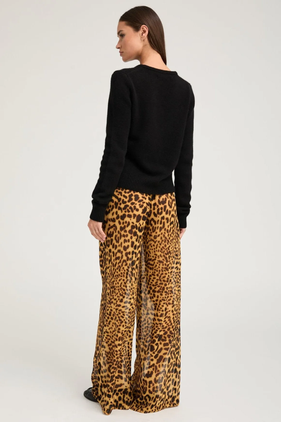 Athletic Fit Dark Leopard Silk Wide Leg Trousers