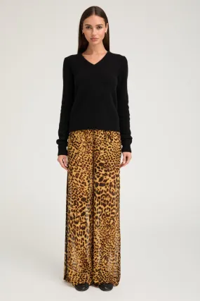 MoistureWickingFabric Trendy Layering Dark Leopard Silk Wide Leg Trousers