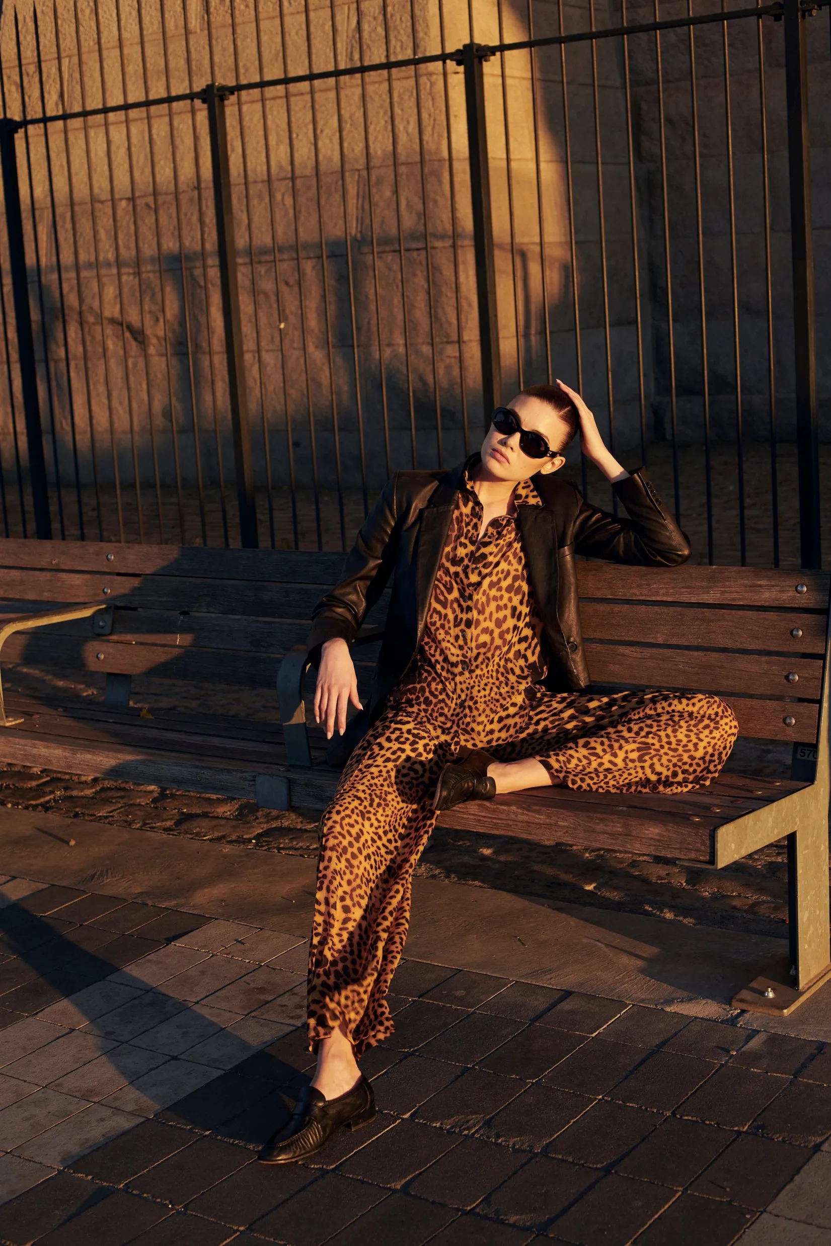 Dark Leopard Silk Wide Leg Trousers Everyday Wear