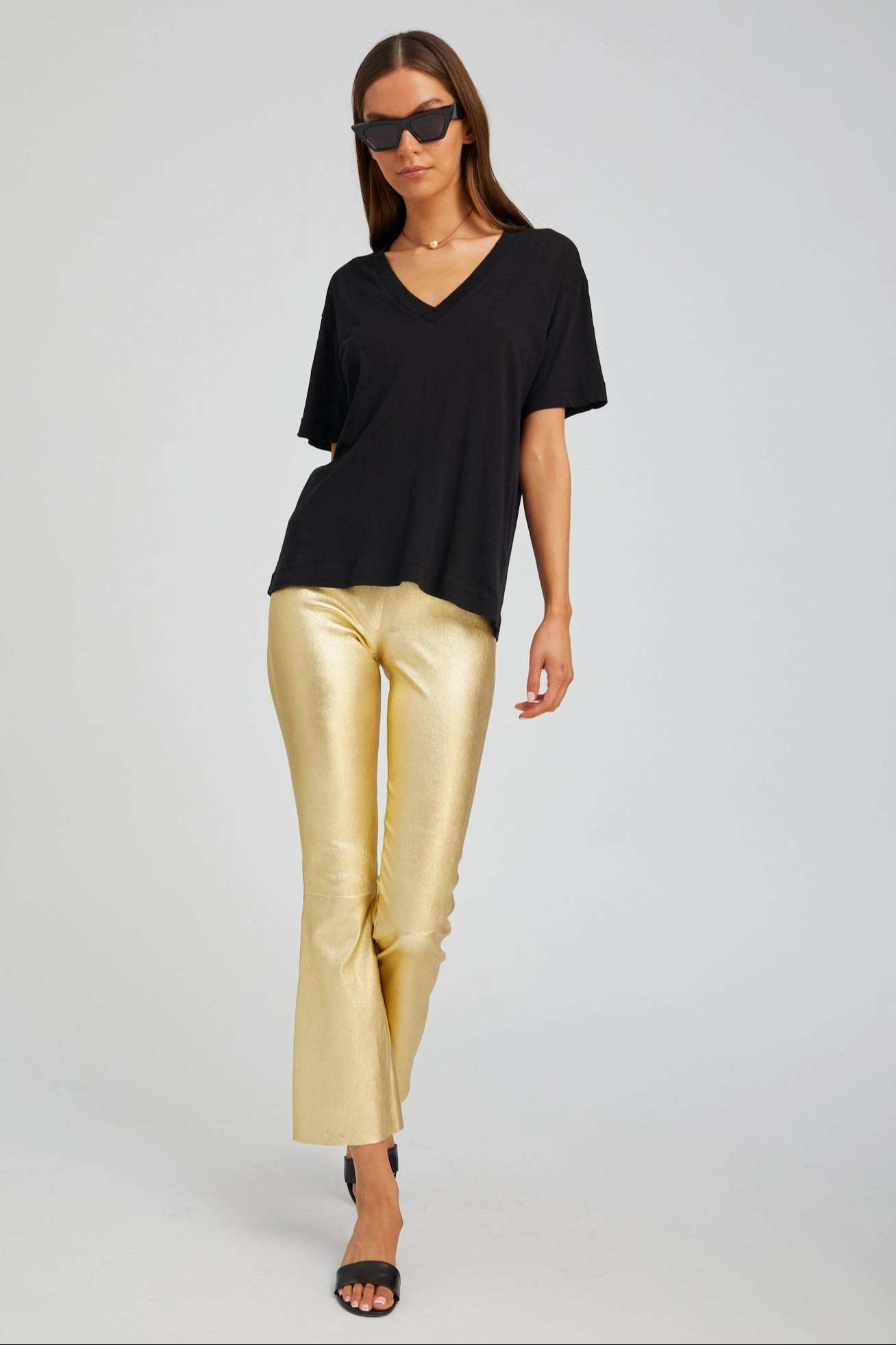Metallic Gold Leather Ankle Flare Sporty Comfort Chic and Stylish