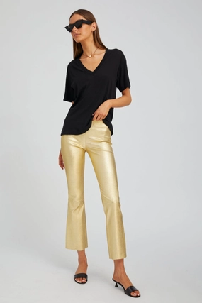 Metallic Gold Leather Ankle Flare Trendy And Comfortable
