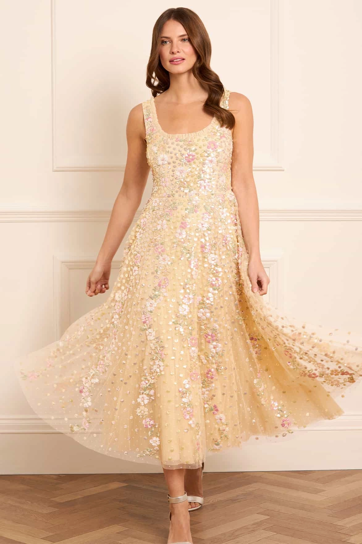 Confetti Scoop Neck Ballerina Dress Crisp Texture