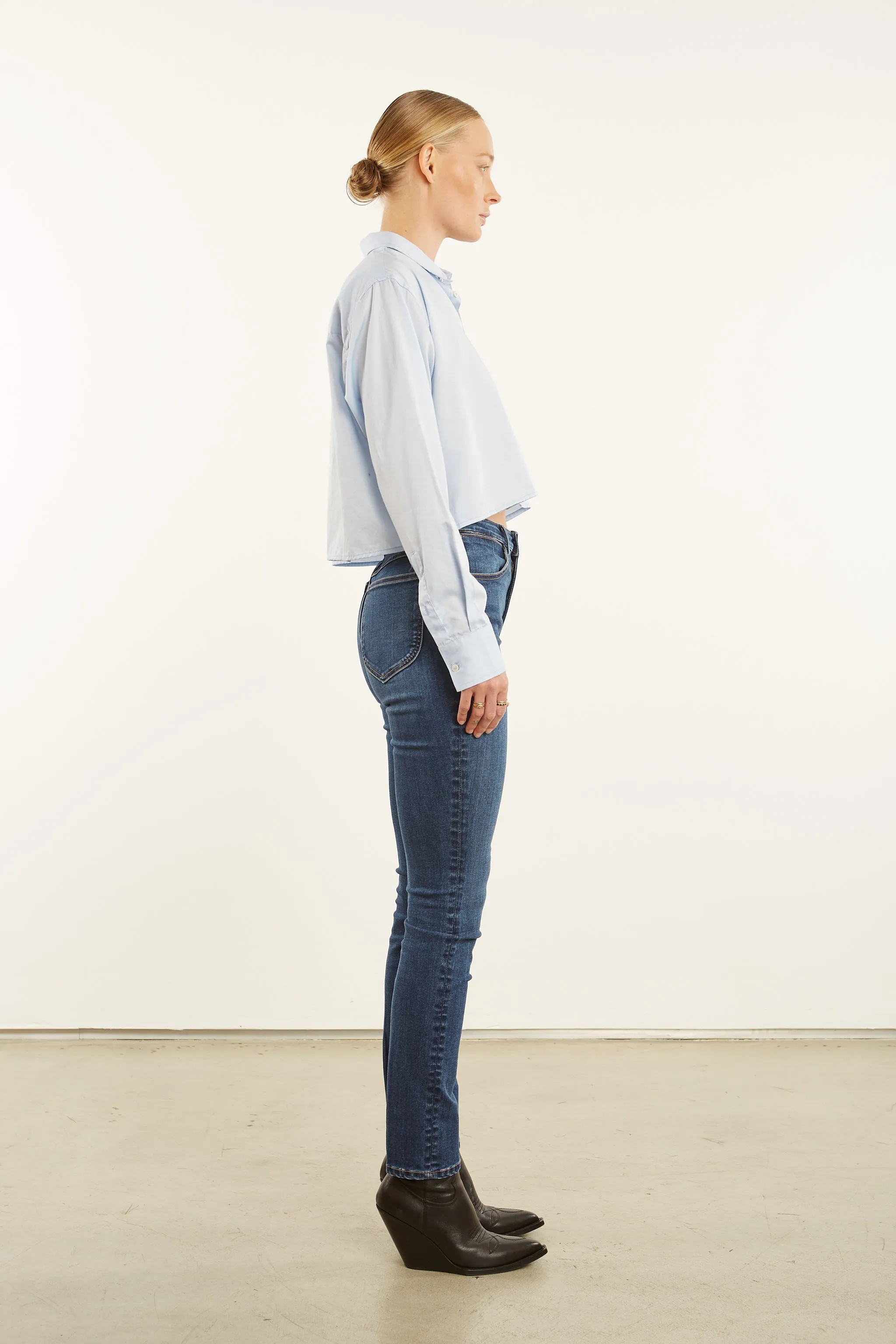 SweatAbsorbent Baby Blue Cropped Button Down