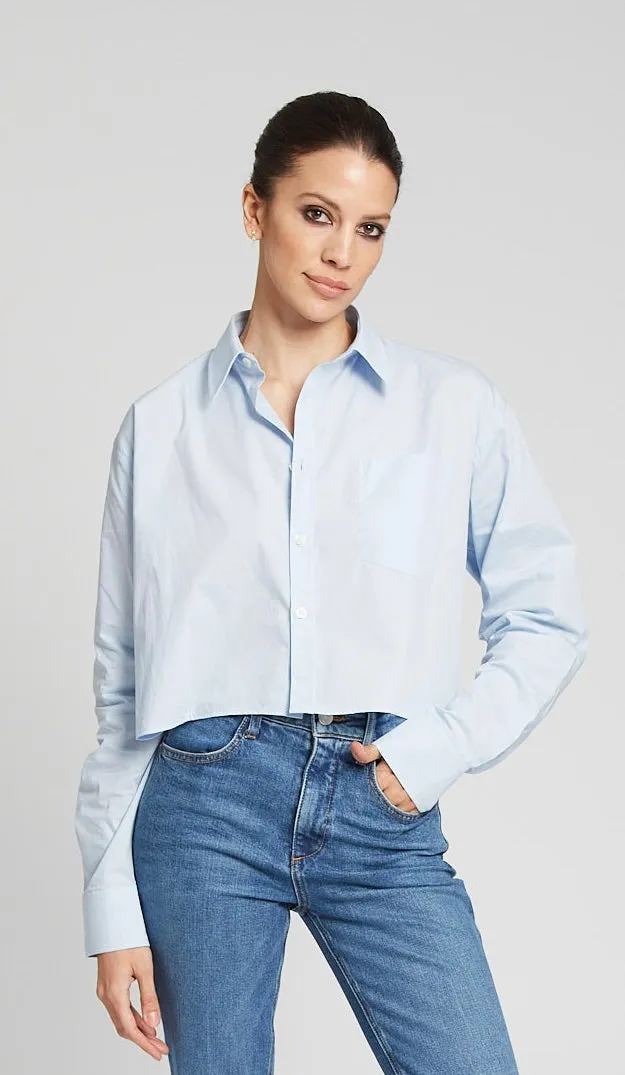 Baby Blue Cropped Button Down Textured Weave