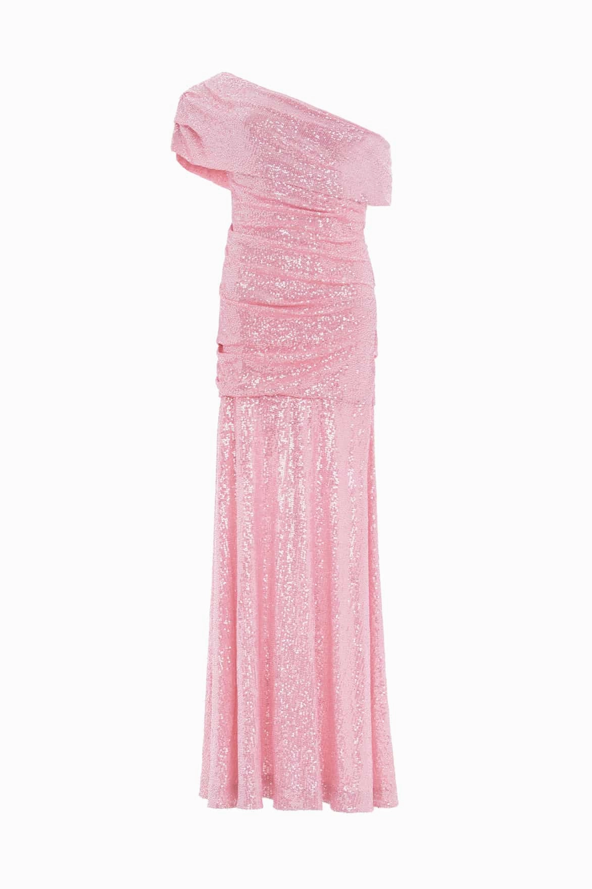 High low hem Nova Draped One-Shoulder Ankle Gown