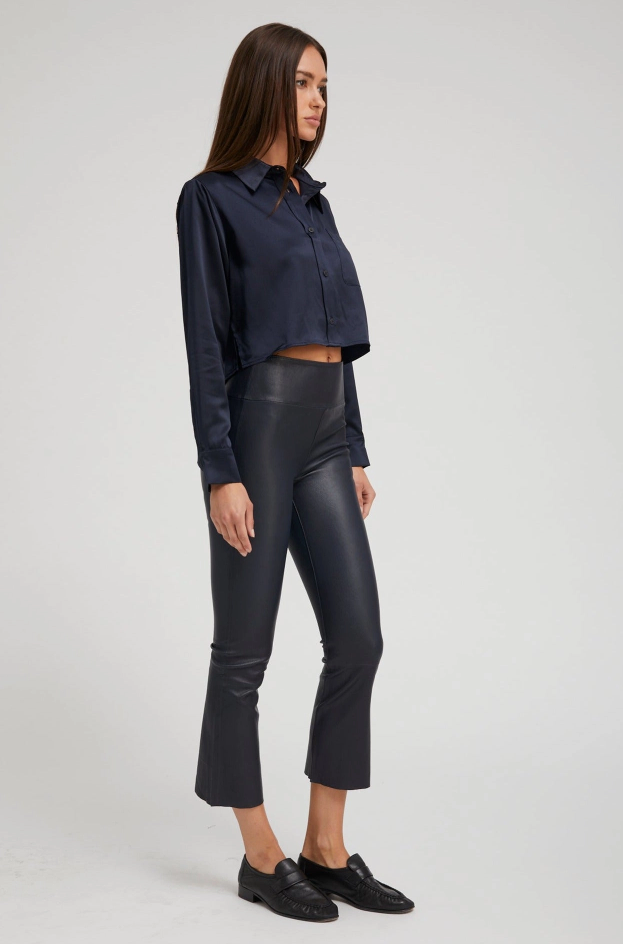 All-Terrain Flex Chic Vibe Navy Leather Crop Flare