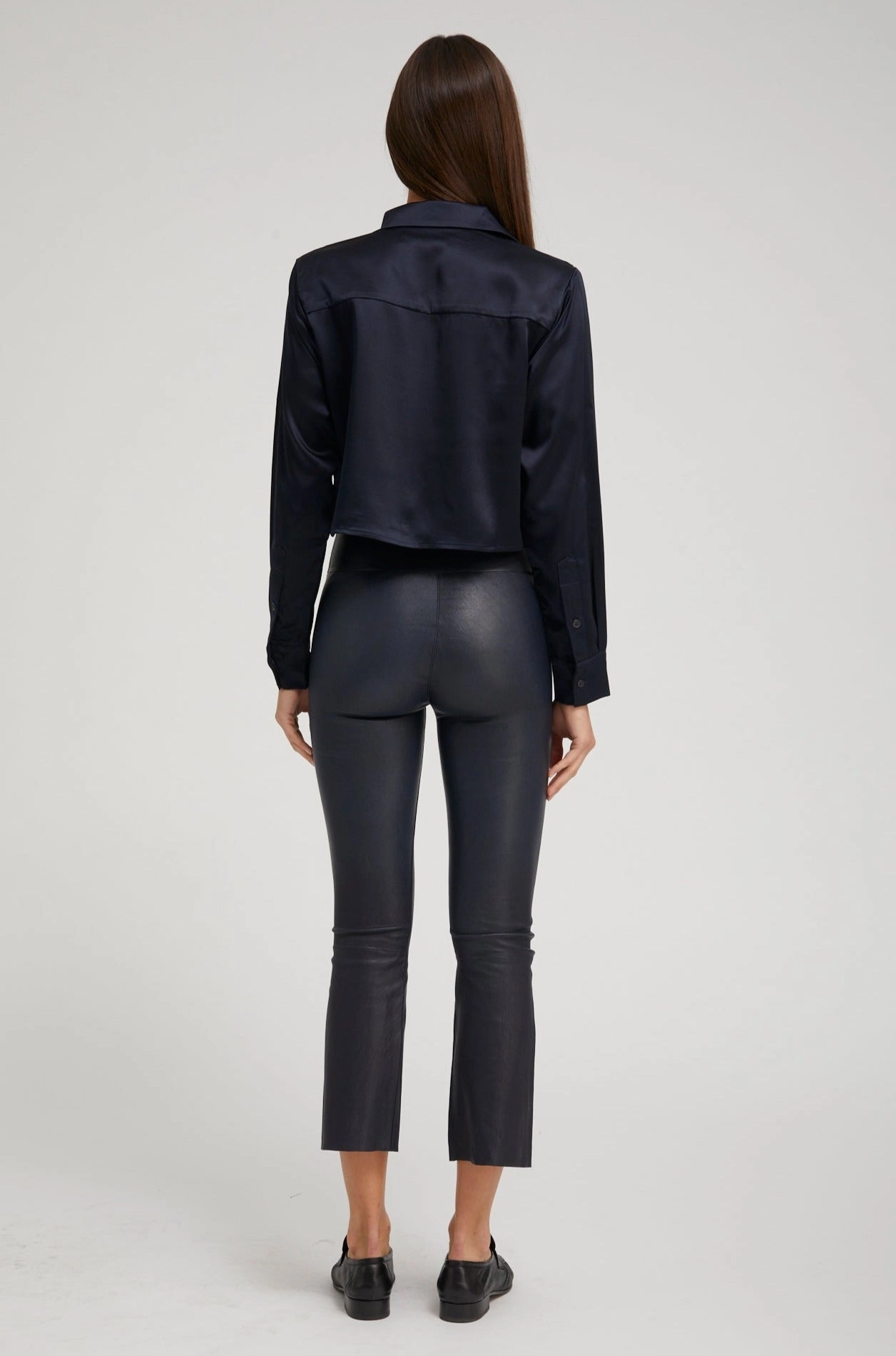 Breathable Fabric Beach Walk Navy Leather Crop Flare