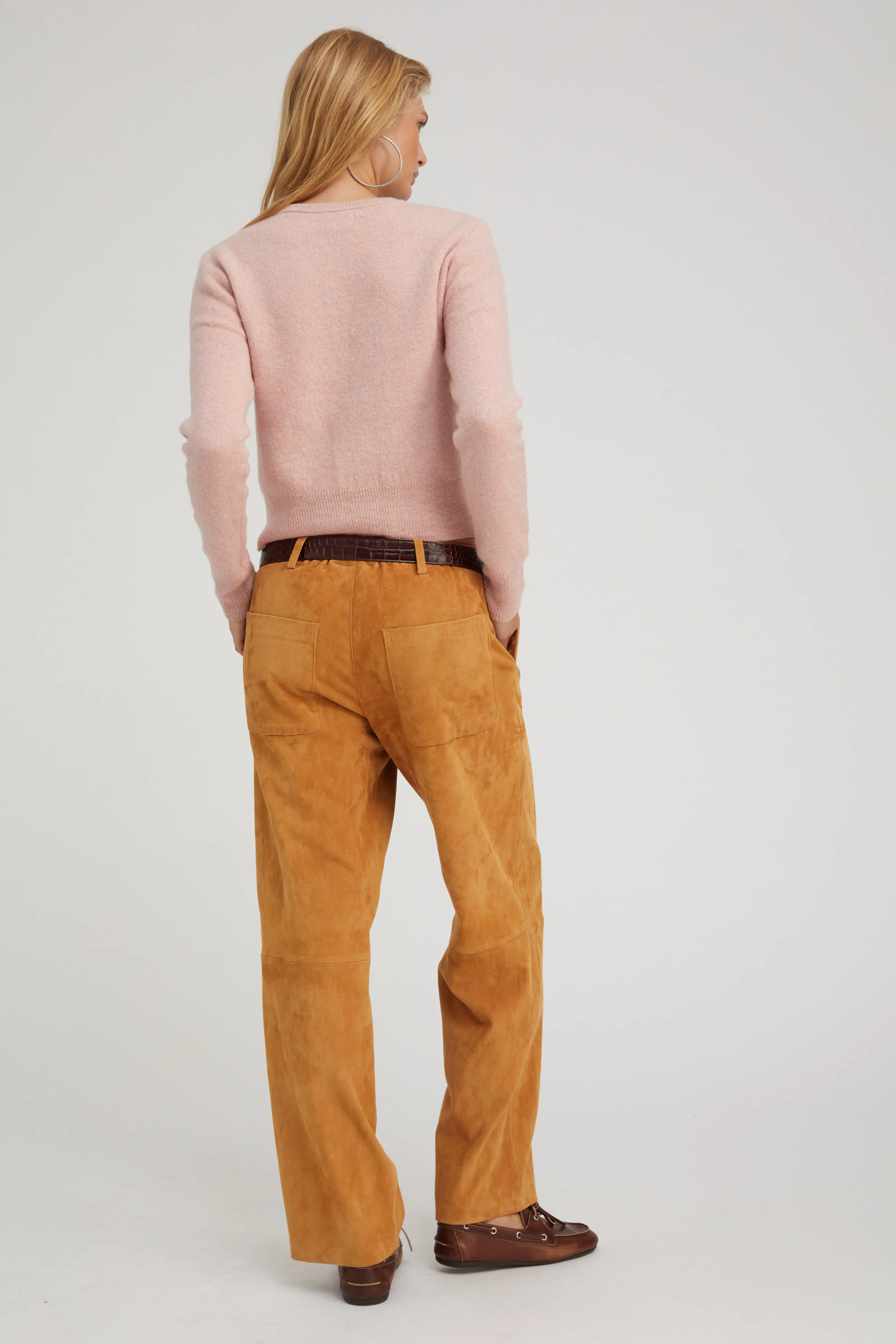 Double Stitched Seams Nutmeg Suede Relaxed Trousers