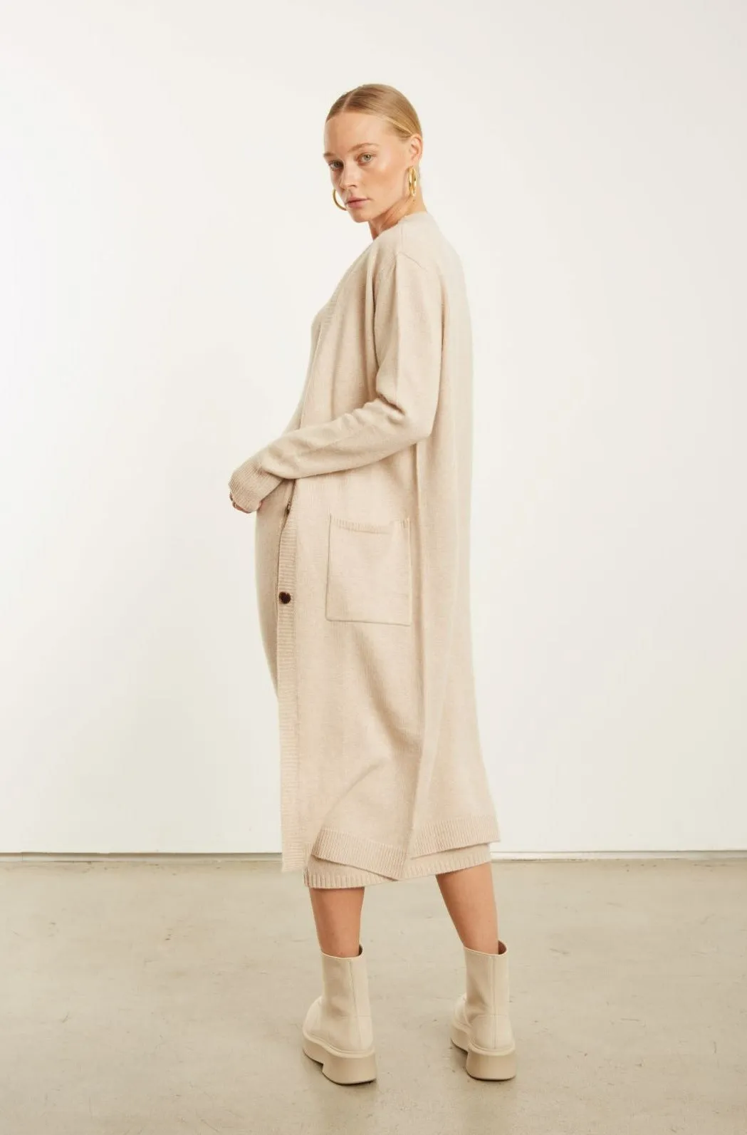 AntiSnagYarnProcessing Oat Cashmere Long Cardigan