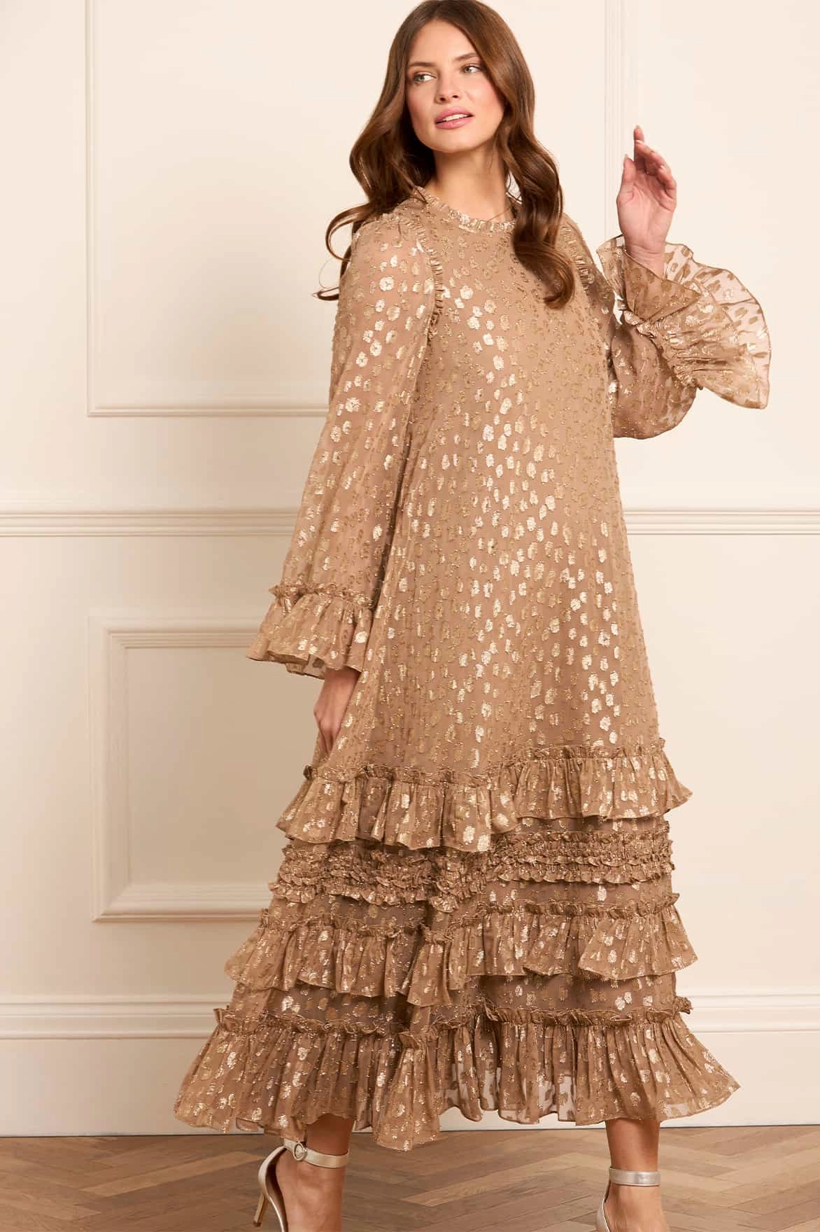 Smart Tones Odelle Lurex Round Neck Ankle Gown