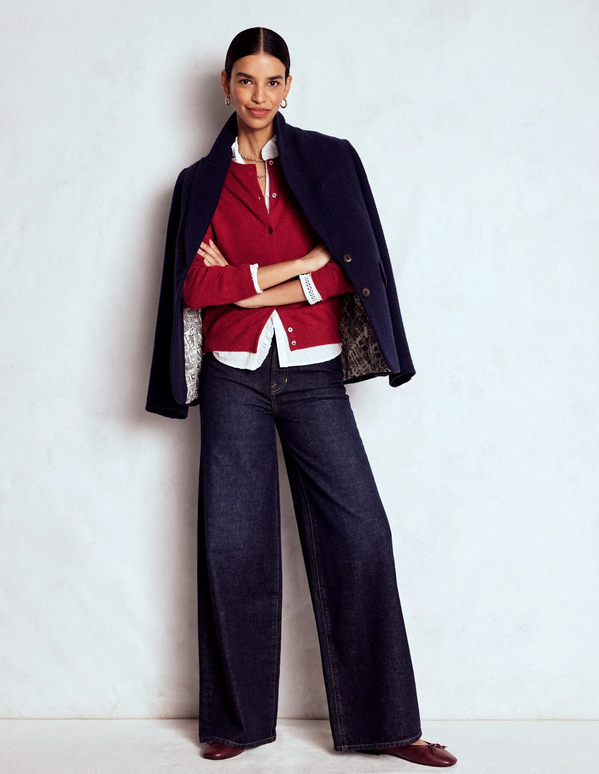 Eva Cashmere Crew Cardigan-Red Liquorice Durable Blends Work Comfort