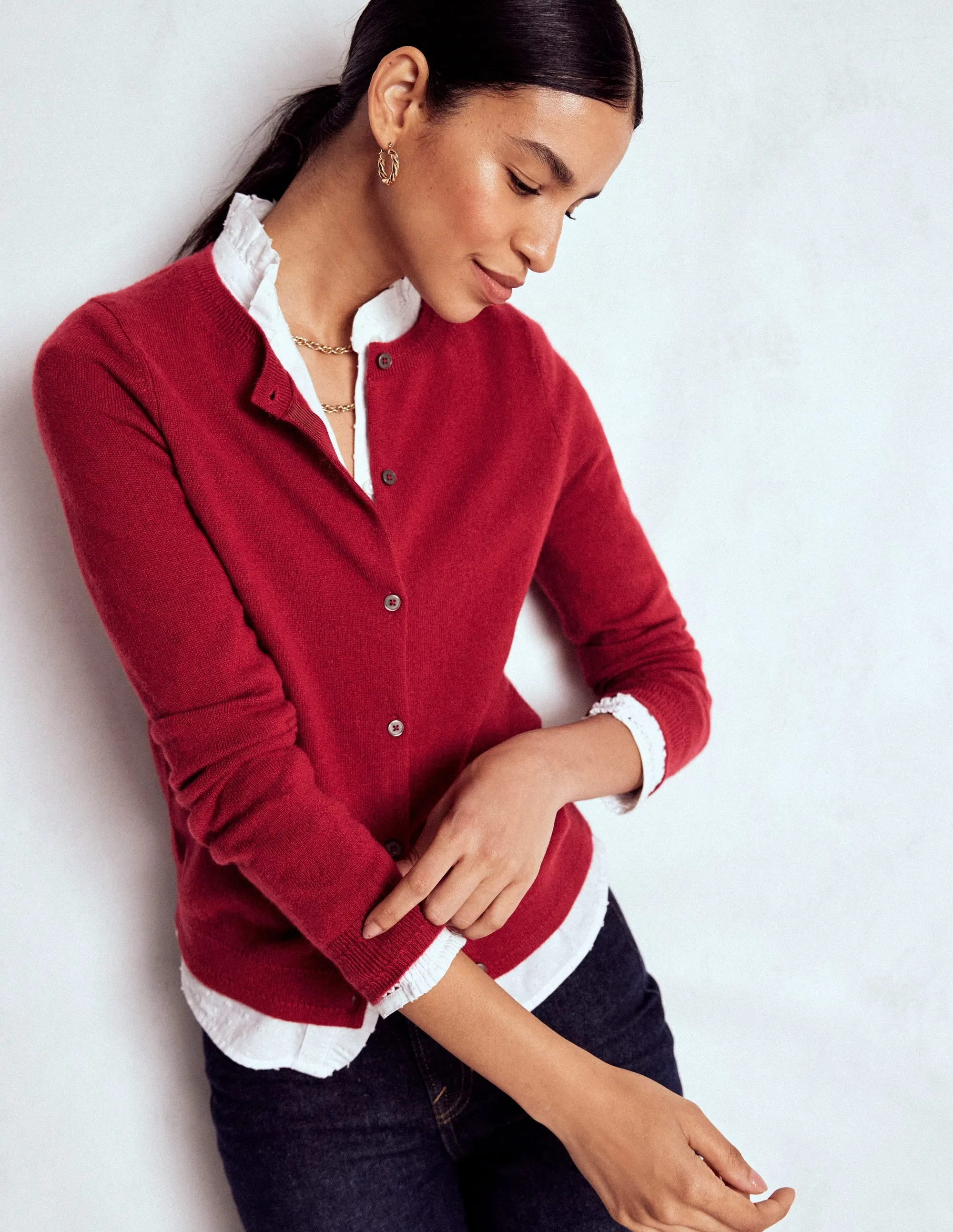 Eva Cashmere Crew Cardigan-Red Liquorice Daily Comforted Non Irritating