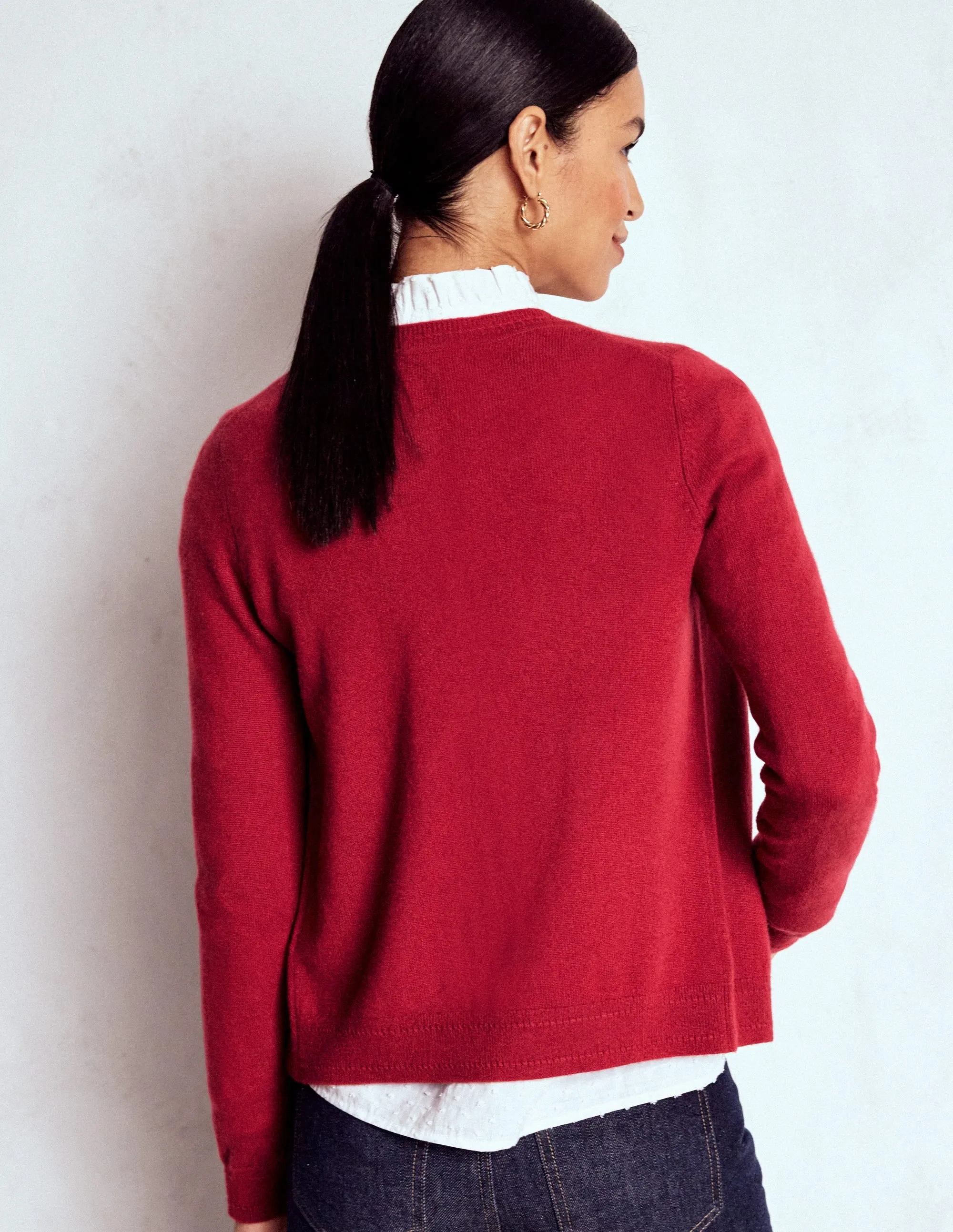 Eva Cashmere Crew Cardigan-Red Liquorice Non Restrictive Silhouette