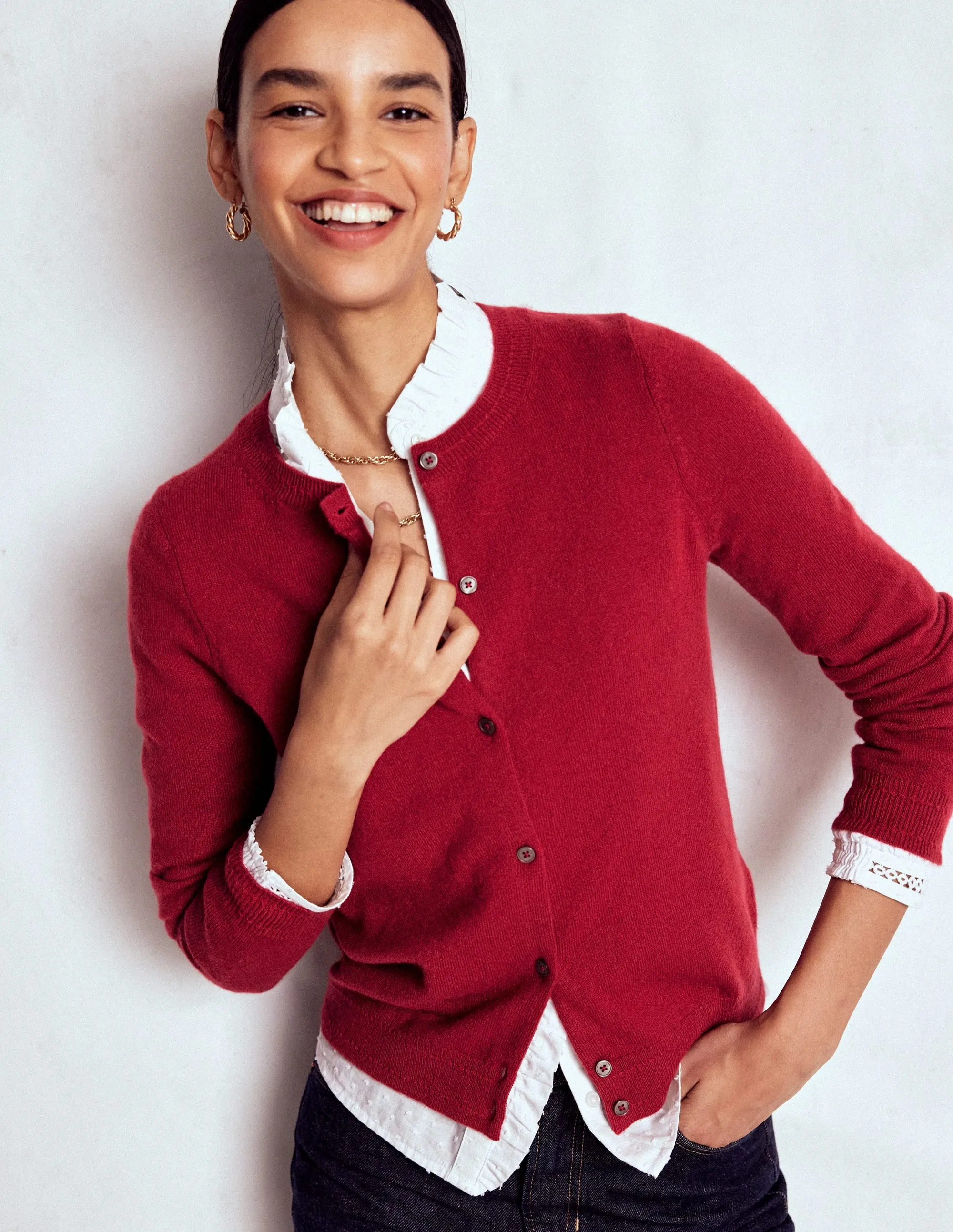 Eva Cashmere Crew Cardigan-Red Liquorice Day To Night