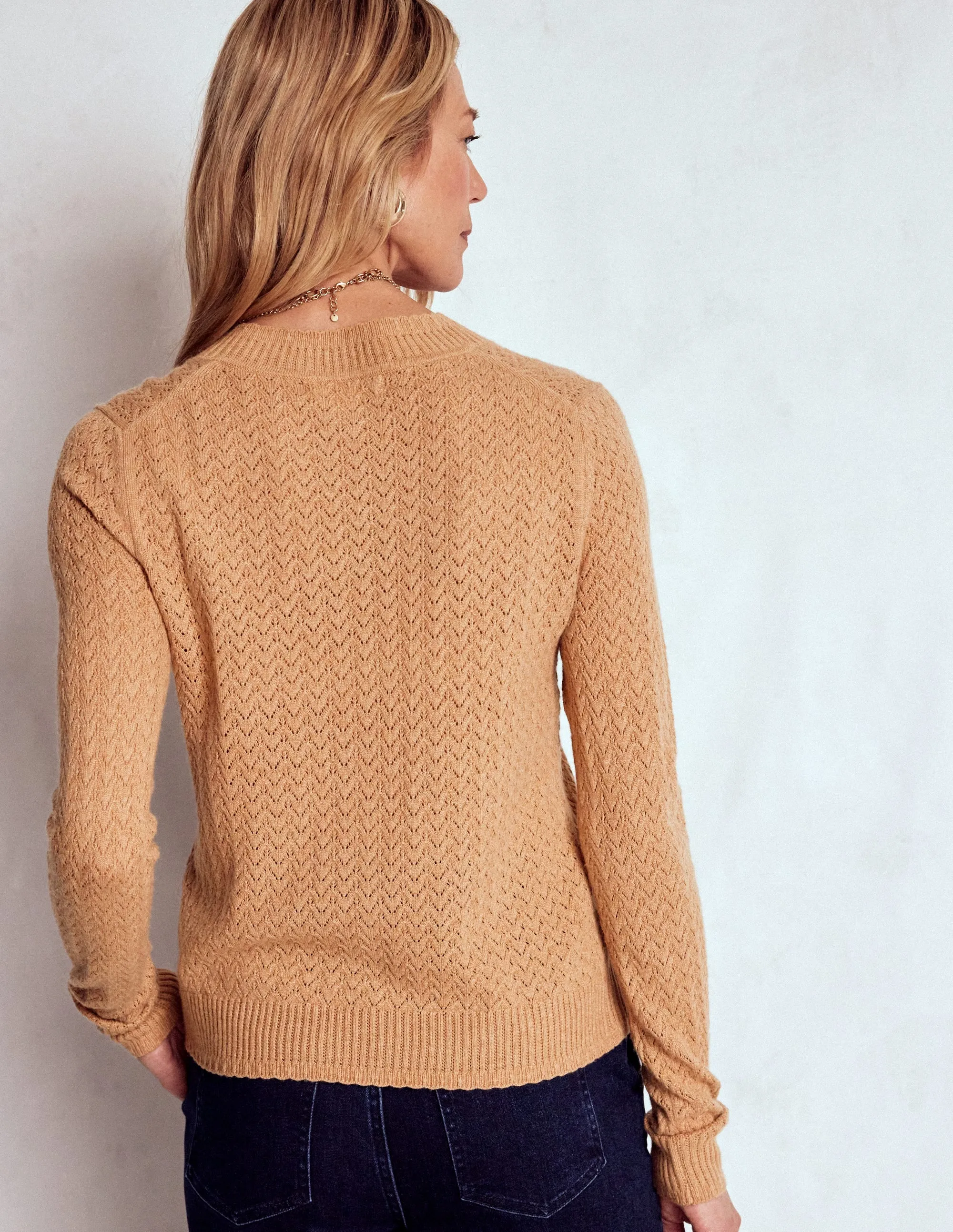 AntiStatic Coating Layered Weight Distribution Guide Diane Pointelle Cardigan-Camel Melange