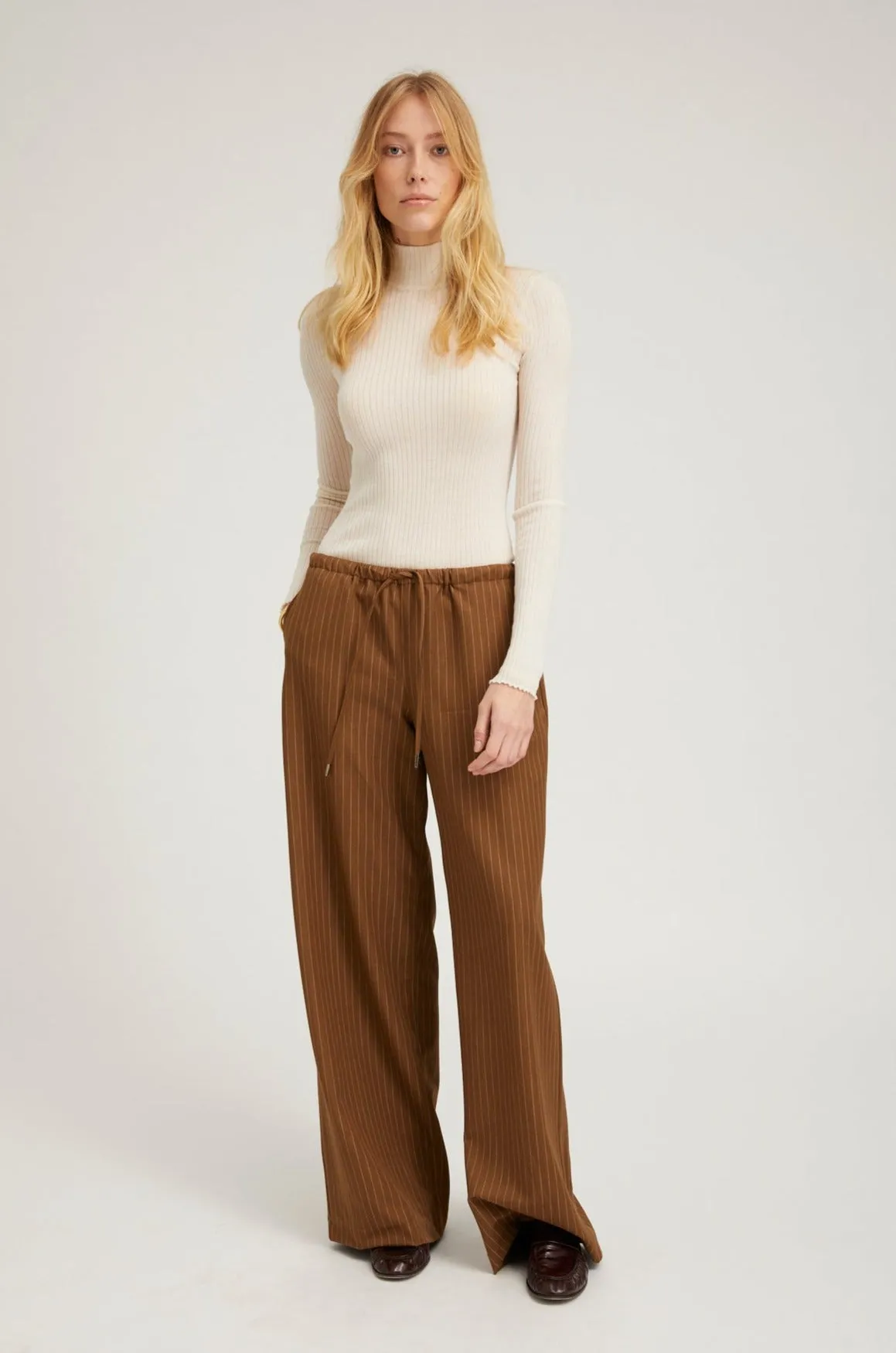 Chalk Cashmere Mock Neck Stretchable Waistband