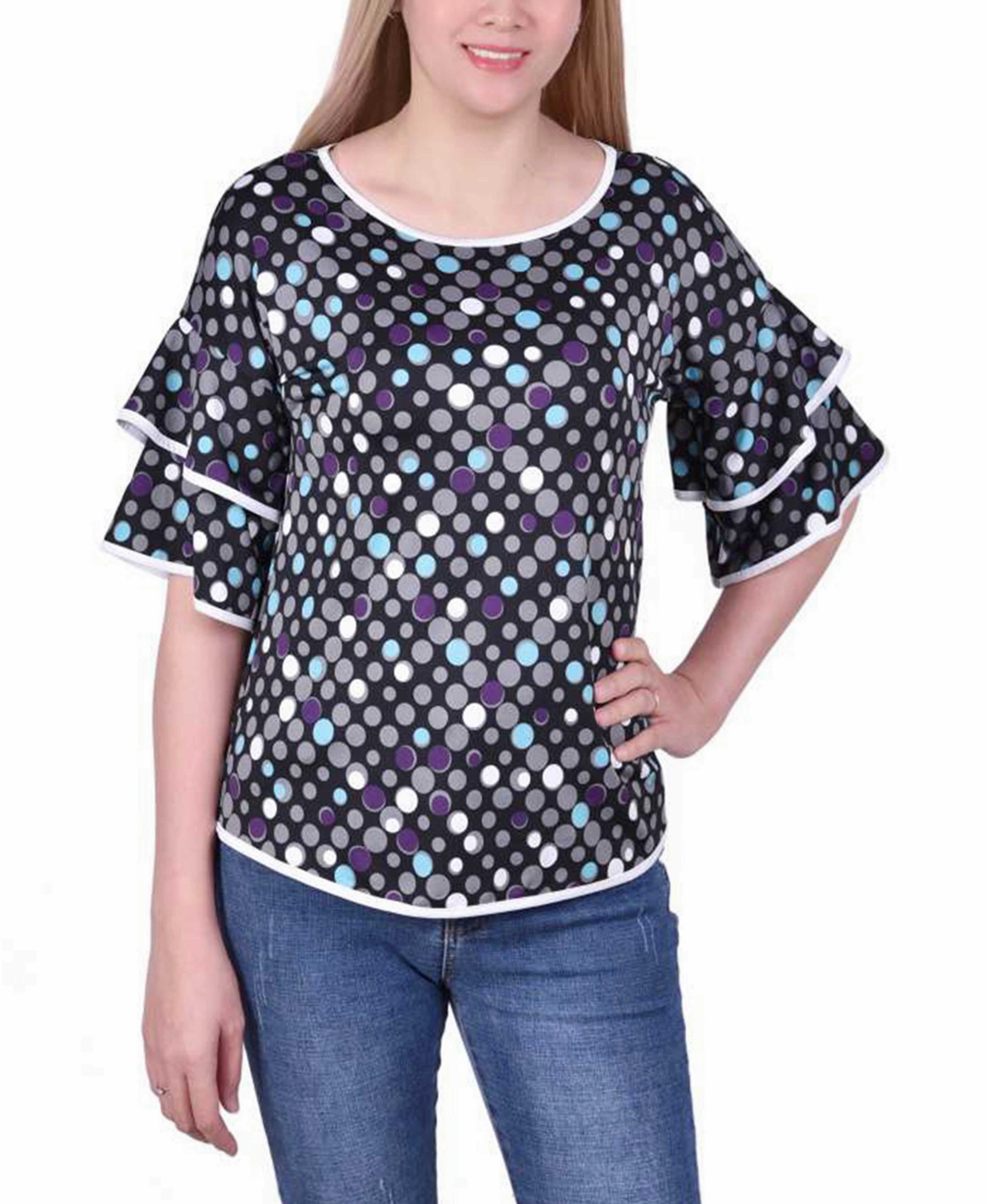 Petite Double Layer Elbow Sleeve Top Comfortable Look UniversalFit