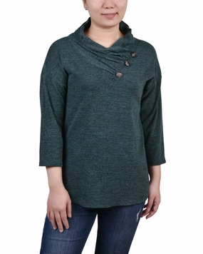 Lightweight pullover 3/4 Sleeve Crossover Cowl Neck Top