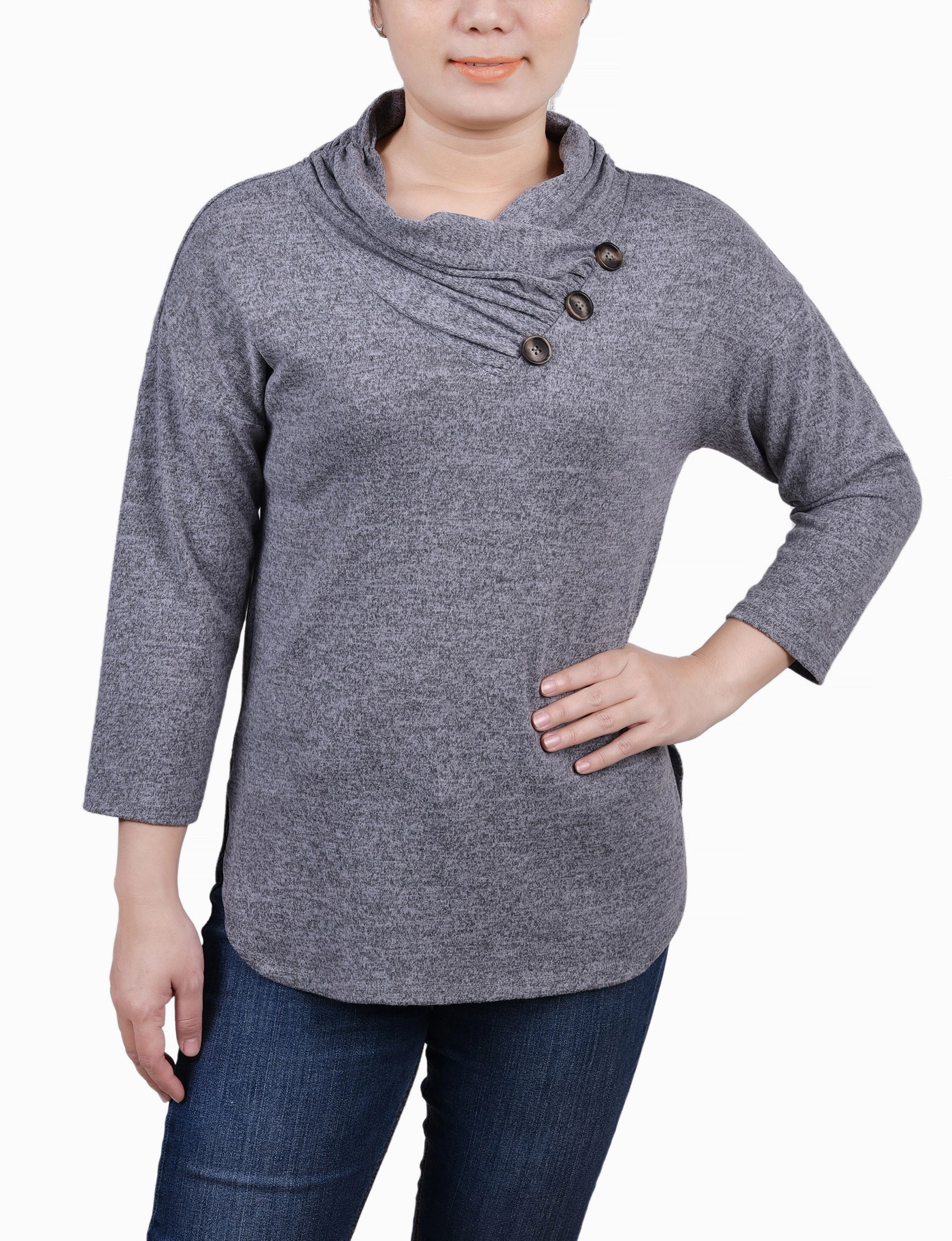 Casual Tank AllDay Comfort Tech 3/4 Sleeve Crossover Cowl Neck Top