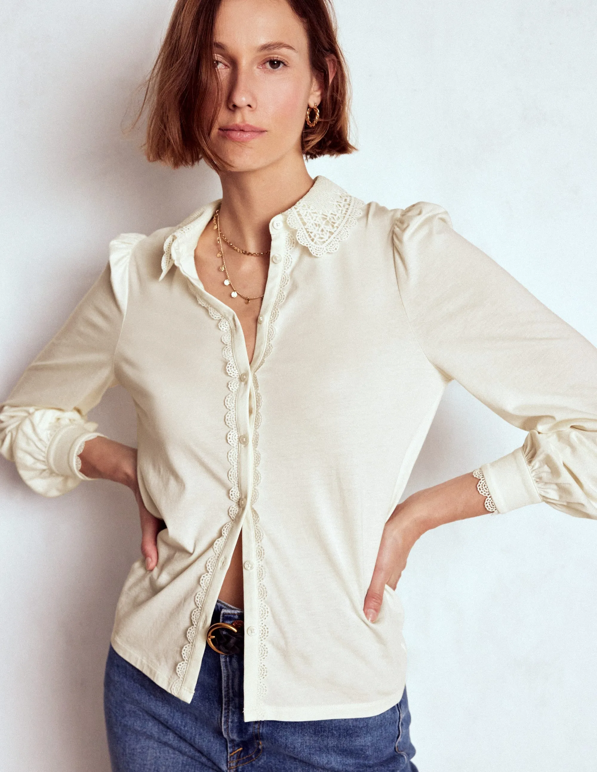 Lace Collar Blouse-Ivory Eco Friendly Fabric